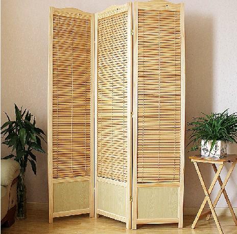 弯曲带档板实木折叠屏风 家居隔断 高度2米