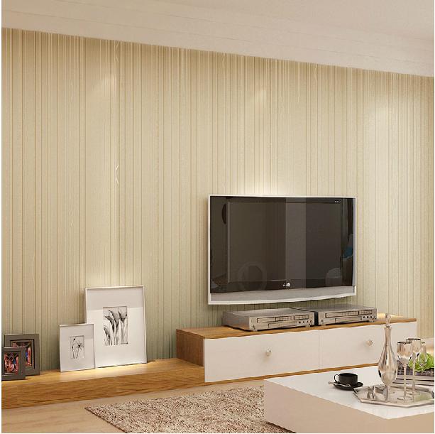 现代简约卧室房间个性米黄色无纺布墙纸