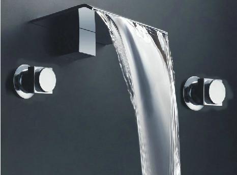 全铜面盆瀑布龙头 面盆三件套入墙水龙头