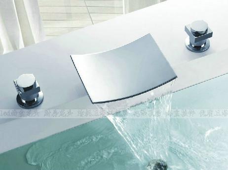 全铜面盆双把三孔冷热水龙头 八寸分体台盆瀑布龙头