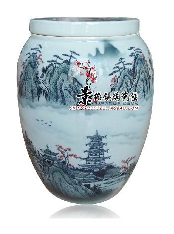 手绘窑变荷花陶瓷容器米桶米缸 茶饼油缸水缸
