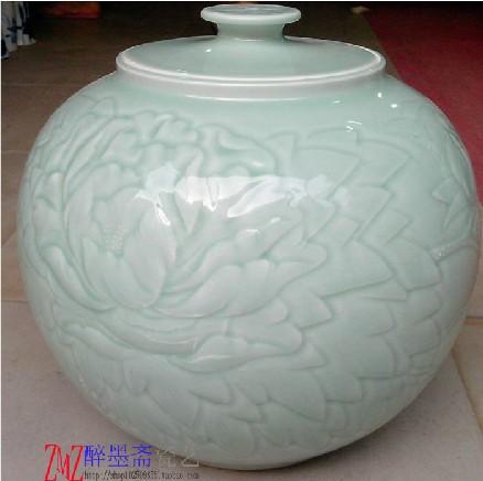 景德镇陶瓷米缸 米桶手工雕刻 影青釉 瓷器 