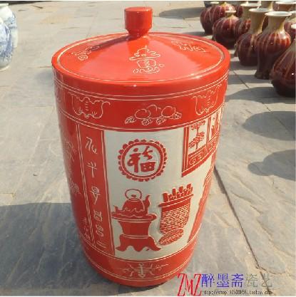  雕刻米缸直筒米缸 储物罐泡菜坛子防潮米缸