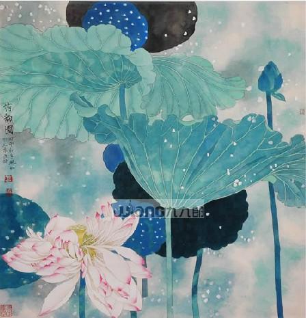九九郎油画10187手绘花卉 抽象水墨荷花 工笔画