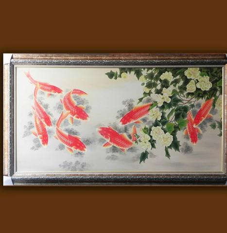 九九郎油画 现货-012工笔鱼 有框装饰画家居酒吧