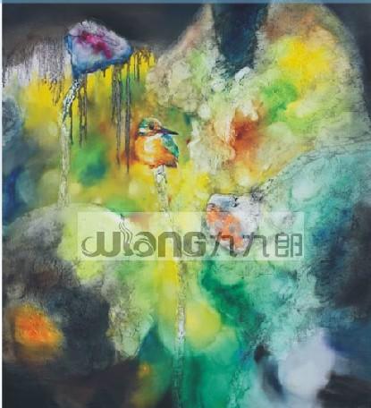 九九郎油画9271手绘花卉 抽象水墨荷花 工笔画 