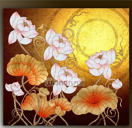 九九郎油画9418金箔荷花 泰国风情油画 高档酒店
