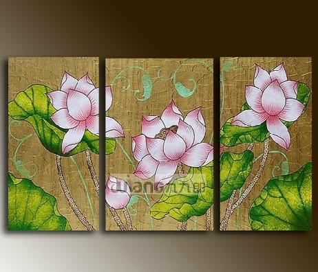 九九郎油画9414金箔荷花 泰国风情油画 高档酒店