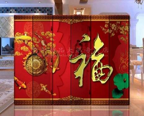  防水6扇 实木隔断装饰办公酒店 富贵有余