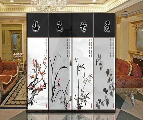 时尚办公客厅 玄关隔断 实木双面屏风梅兰竹菊