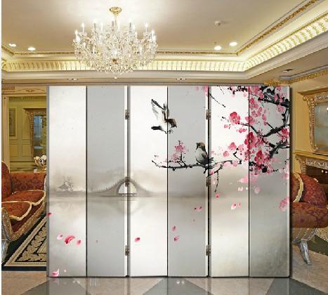 田园花卉 6扇折叠屏风 办公酒店玄关隔断