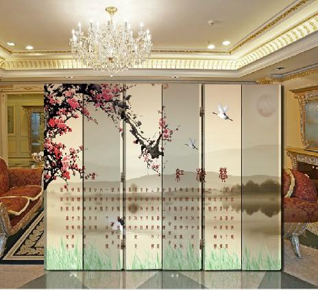 实木双面折叠 办公 客厅 玄关屏风隔断 红梅赞