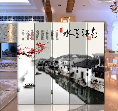 实木折叠屏风 办公客厅 玄关隔断 水墨江南