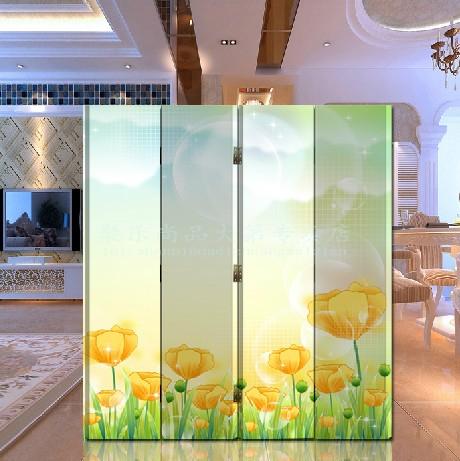 中式花卉双面实木 折叠屏风 时尚客厅办公 玄关隔断