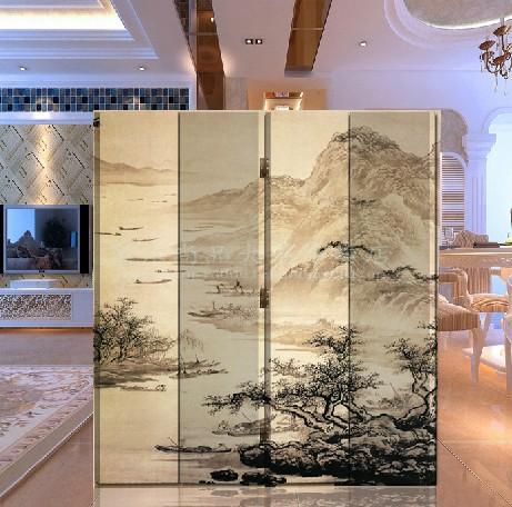 实木折叠屏风 时尚客厅书房玄关隔断 山水图