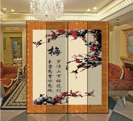 双面防水屏风 办公客厅 玄关隔断 梅花图