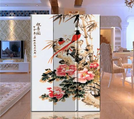中式屏风 居家实木 折屏玄关门（祝寿图