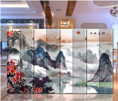 实木屏风隔断家居玄关隔断办公酒店屏风（江山多娇）