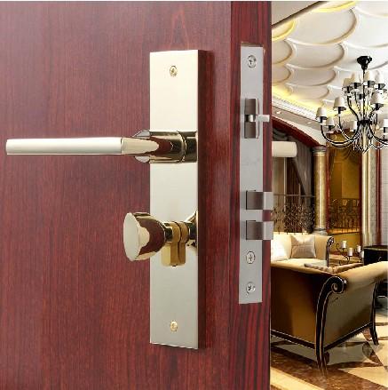 锁把手 纯铜锁芯精品门锁PVD金色