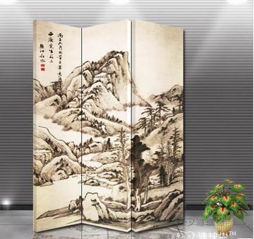 中式田园山水画 玄关 隔断 实木 屏风 lls_A