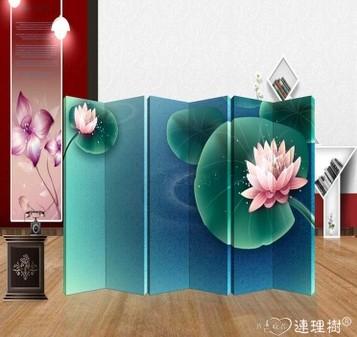 玄关隔断 实木框架 办公屏风 莲花P6118