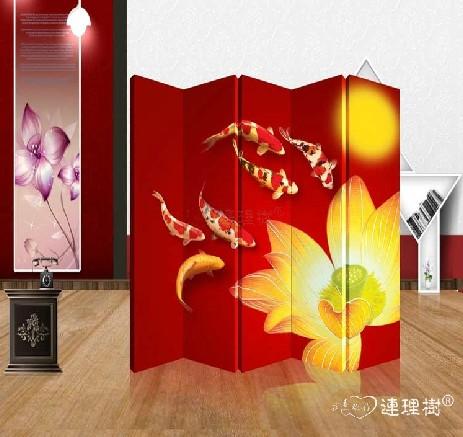 双面实木框架屏风五扇可折叠隔断 p5176