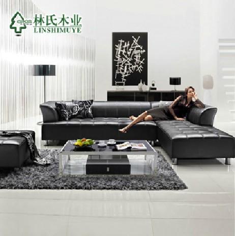 林氏木业现代真皮沙发 头层牛皮 