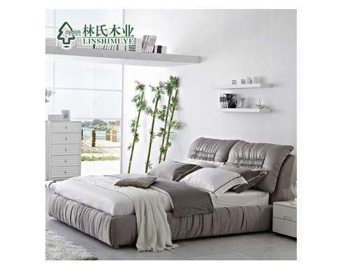 林氏木业布艺床 双人软包床1.5 1.8米现代结婚