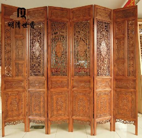 仿古玄关隔断屏风 镂空花格 东阳木雕实木门2013