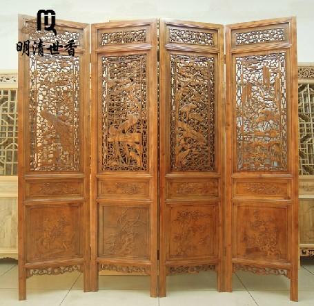 仿古玄关隔断屏风 镂空花格 东阳木雕实木门