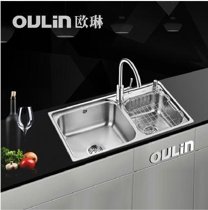 不锈钢水槽套餐OLWG7212A 正品 加厚双槽