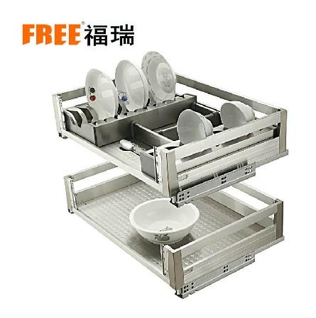 厨房橱柜双层碟碗架厨柜炉台碗篮配阻尼轨道