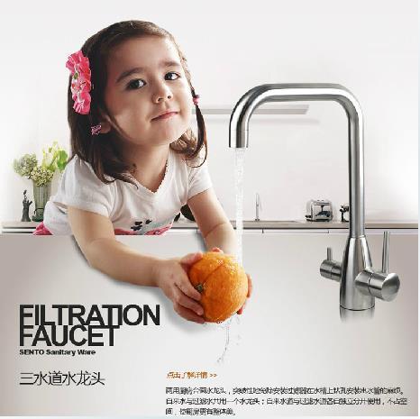 不锈钢洗菜盘水槽三水道直饮水厨房冷热水龙头