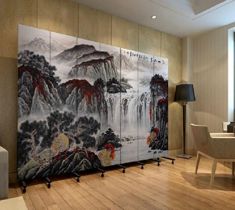 实木布艺玄关门 酒店办公 国画pf7-36