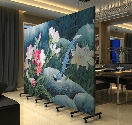 时尚酒店茶馆防水双面屏风牡丹花 pf-62