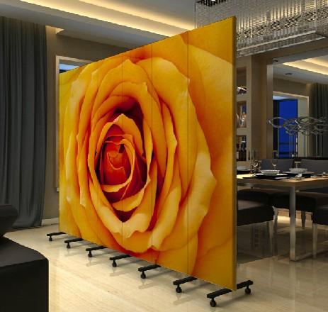 加轮子隔断 花卉板式屏风 黄玫瑰 pf-43