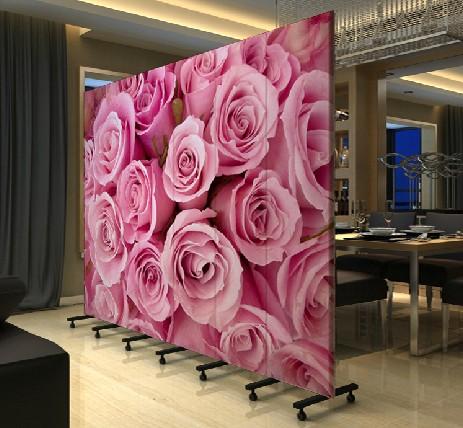 加轮子隔断 板式屏风 粉红玫瑰pf-44