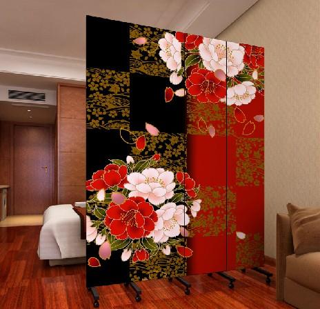 隔断时尚玄关门实木布艺酒店办公花卉 pf4-24