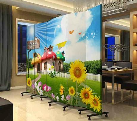 6扇 双面 客厅书房 向日葵 卡通风景 pf-20