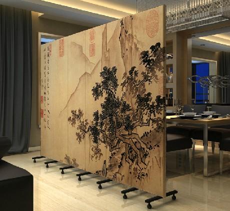 屏风隔断 玄关实木 时尚 中式山水国画 pf-63