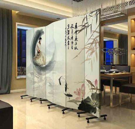 墙实木框 客厅折叠玄关门 水墨山水 pf-111