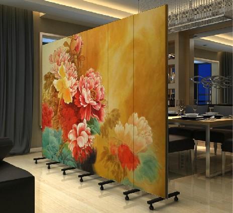 加厚玄关门 隔断时尚 油画屏风 牡丹图 pf.-8