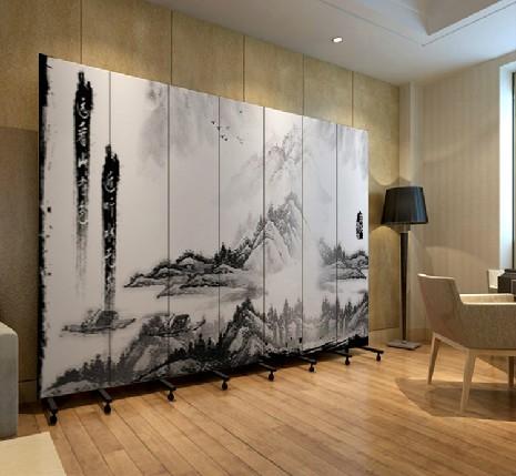 屏风隔断时尚 实木布艺 加厚玄关门 山水 pf7-