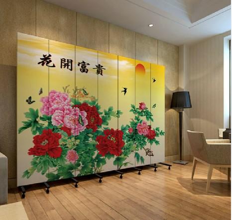 实木布艺玄关门 酒店办公 花开富贵pf7-12