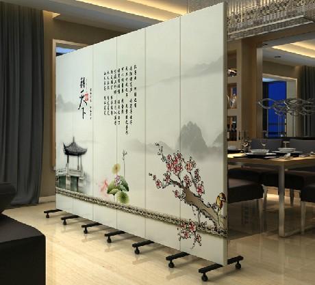 实木酒店家居防水双面屏风水墨画 pf-121