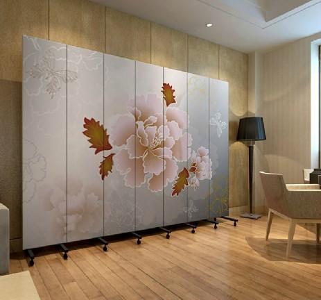 屏风隔断时尚 实木布艺 加厚玄关门 牡丹 pf7-