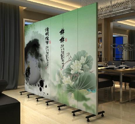加轮子隔断 花卉板式家居办公屏风 荷花 pf-13