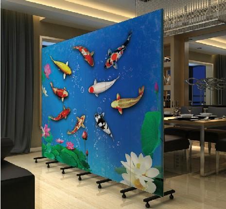  酒店办公田园6扇折屏 富贵鱼 pf-107