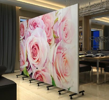  办公布艺折屏 精美玫瑰pf-145