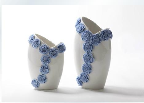 新古典亮光陶瓷花瓣装饰花瓶新古典软装配饰/软装饰品